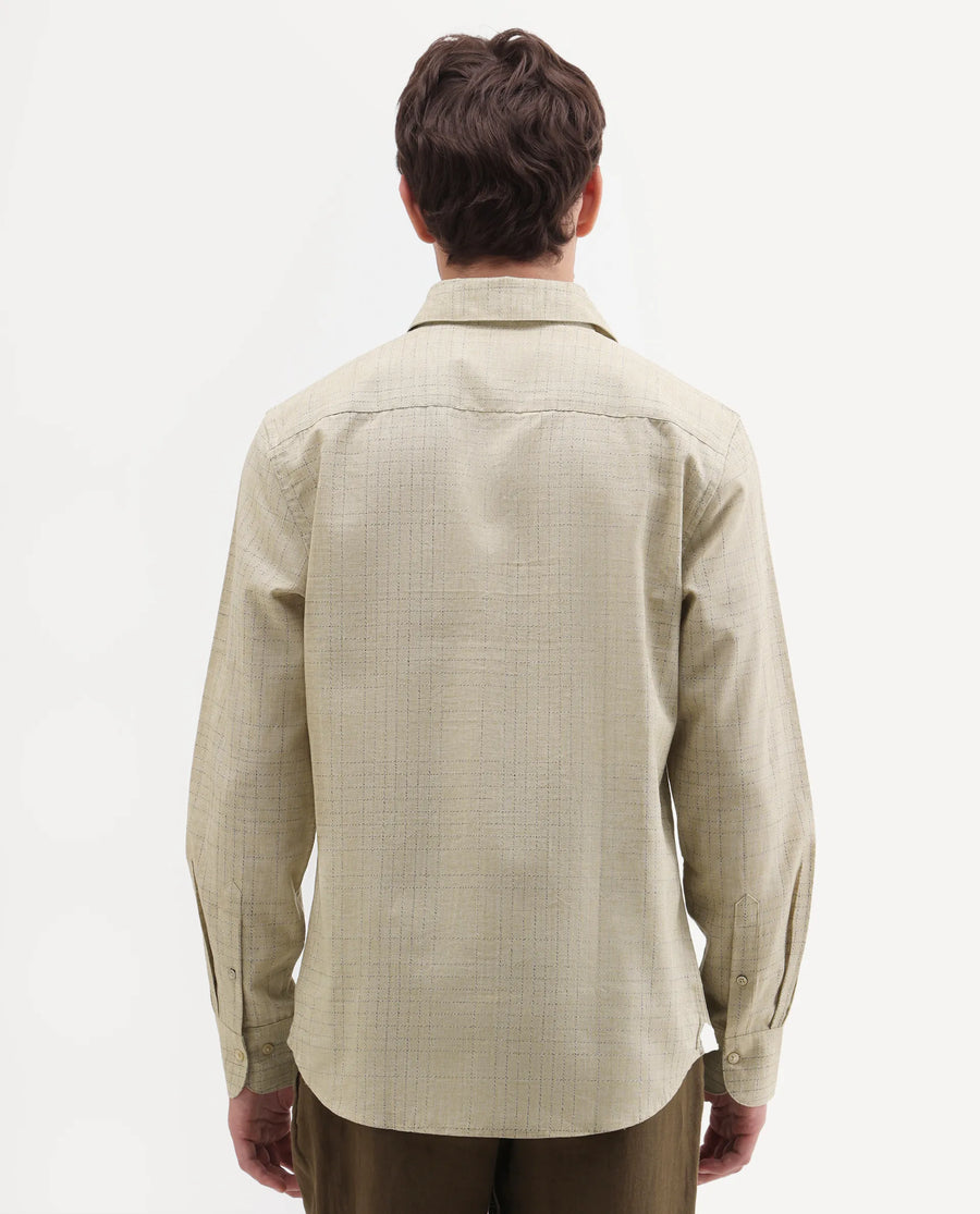 Rare Rabbit Men's Throt Khaki Cotton Blend Fabric Spread Collar Regular Fit Checked Shirt