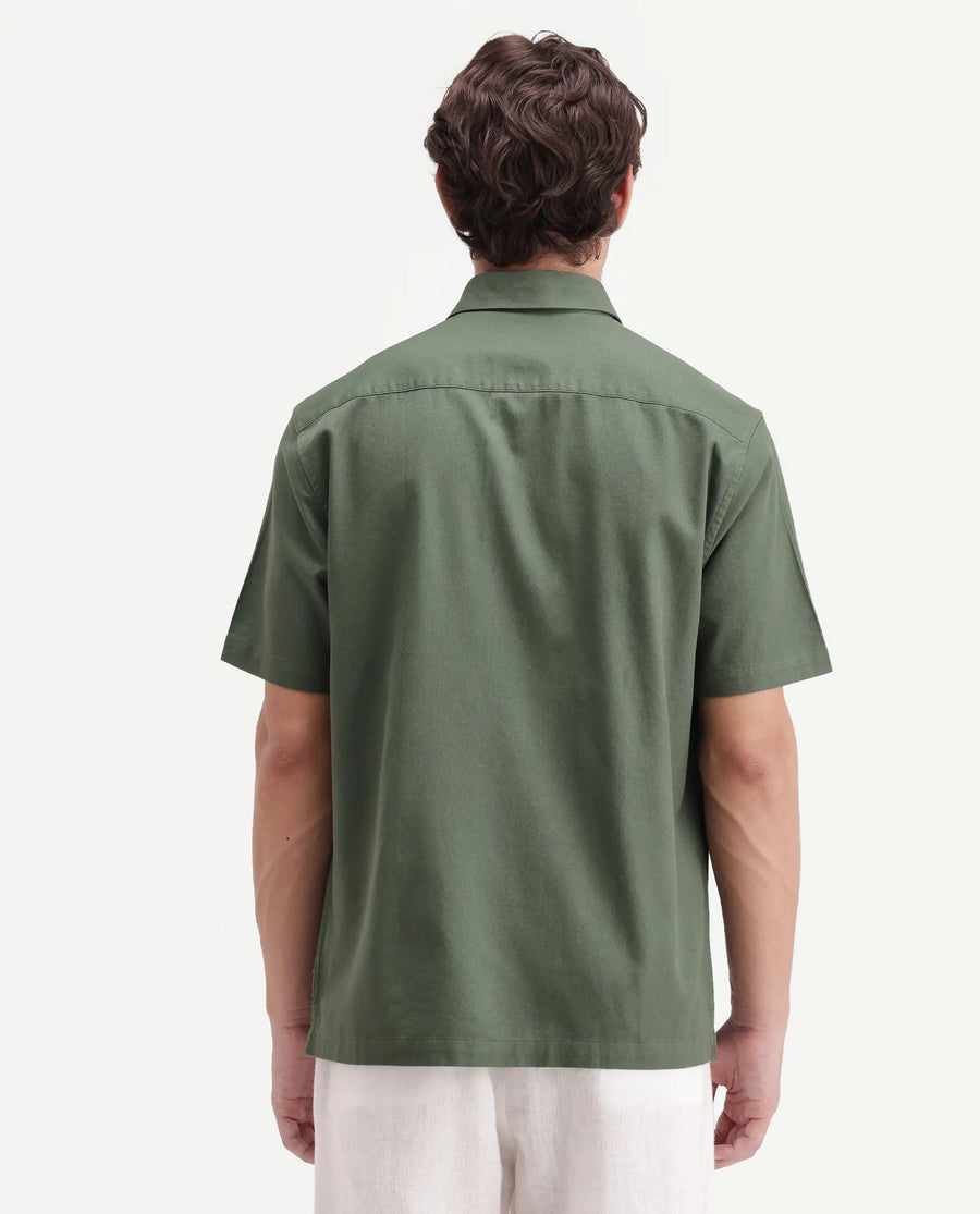 Rare Rabbit Men's Sern Dusky Green Cotton Spread Collar Button Regular Plain Shirt