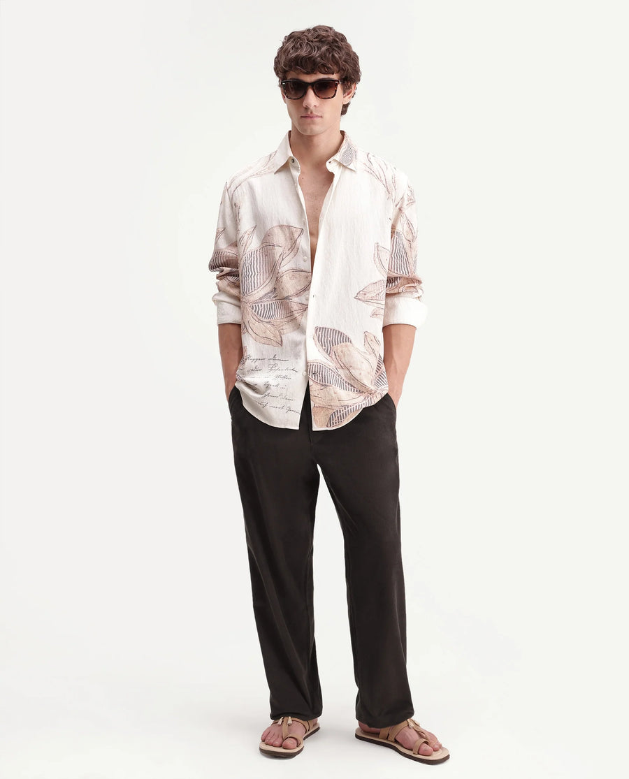 Rare Rabbit Men's Chant-B Dark Brown Cotton Straight Fit Length Trouser