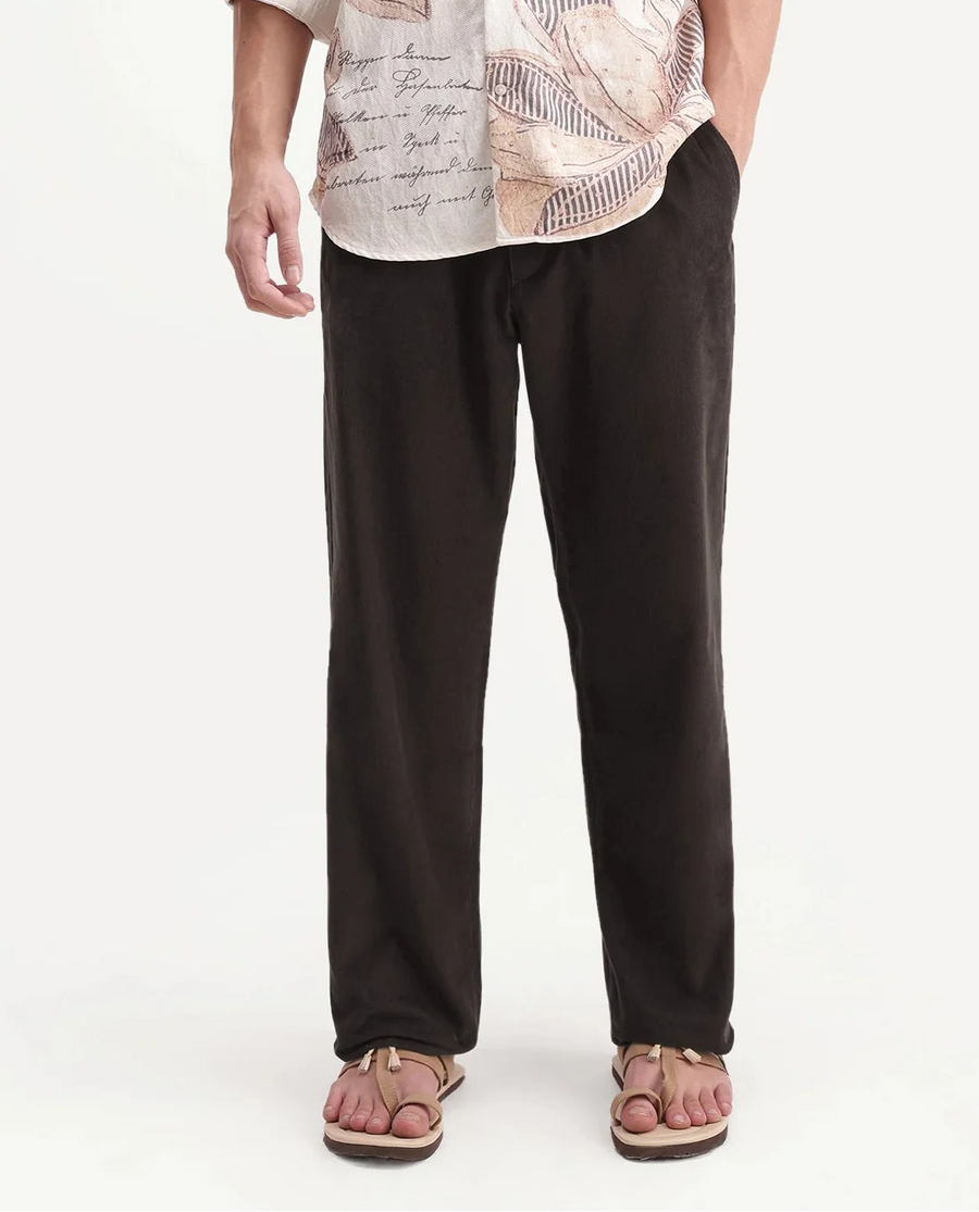 Rare Rabbit Men's Chant-B Dark Brown Cotton Straight Fit Length Trouser