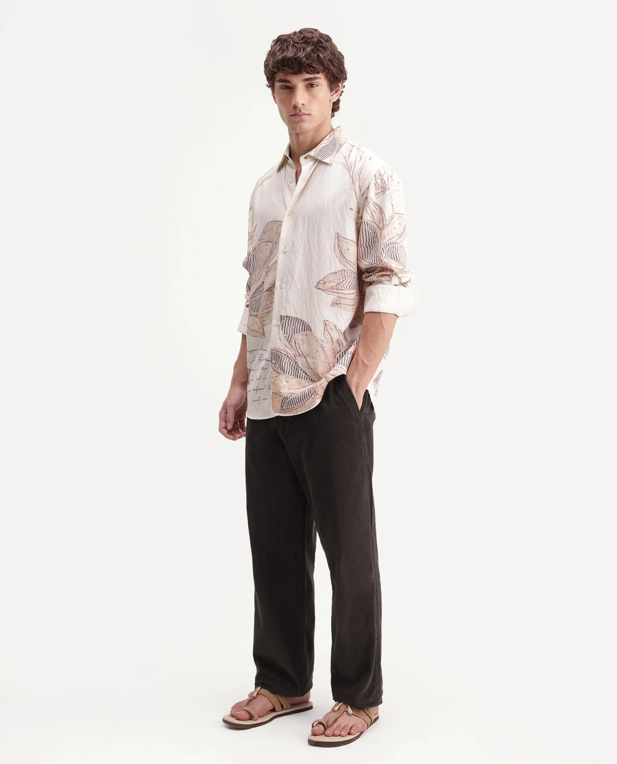Rare Rabbit Men's Chant-B Dark Brown Cotton Straight Fit Length Trouser