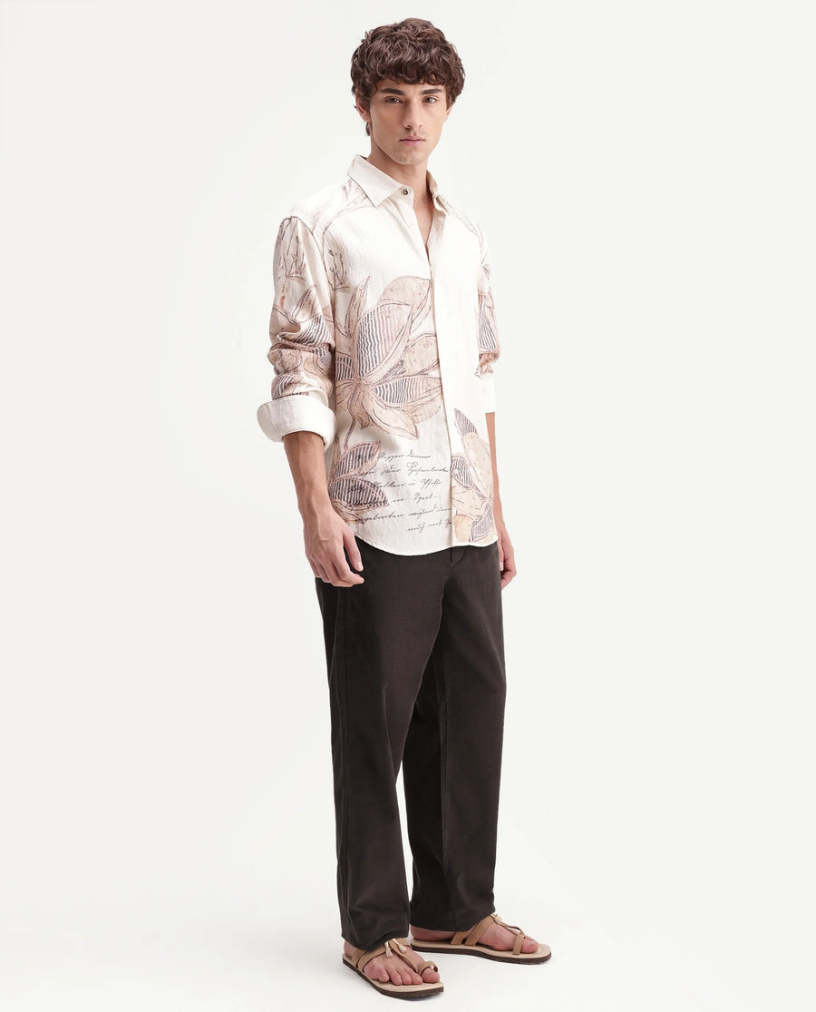 Rare Rabbit Men's Chant-B Dark Brown Cotton Straight Fit Length Trouser