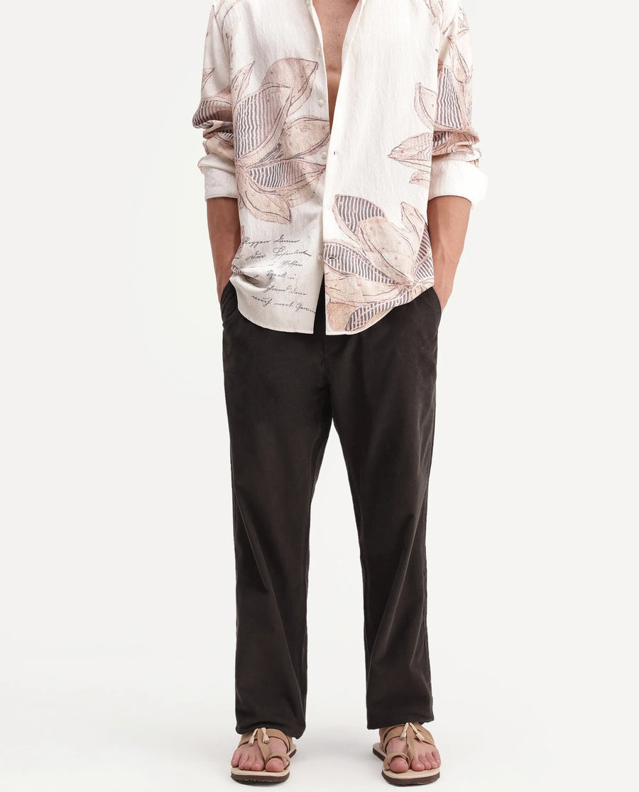 Rare Rabbit Men's Chant-B Dark Brown Cotton Straight Fit Length Trouser