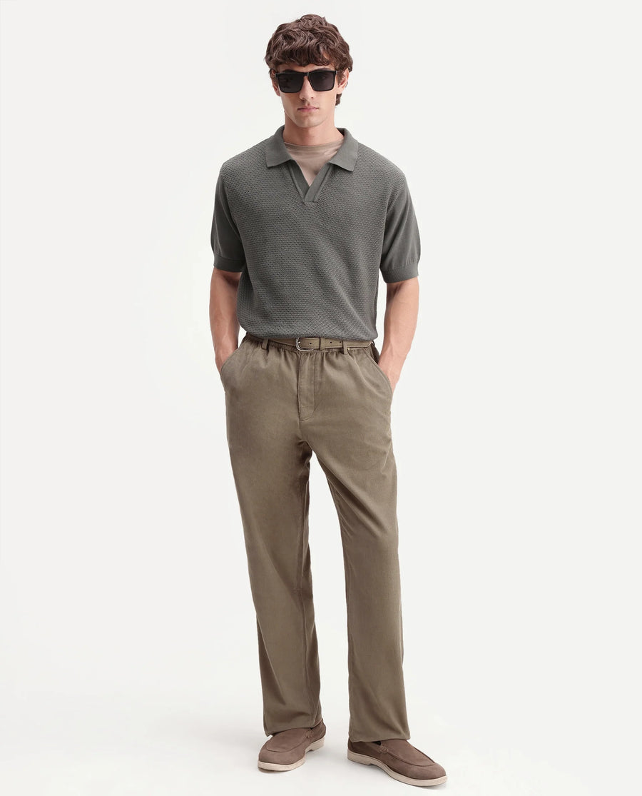 Rare Rabbit Men's Chant-B Dark Beige Cotton Straight Fit Regular Length Trouser
