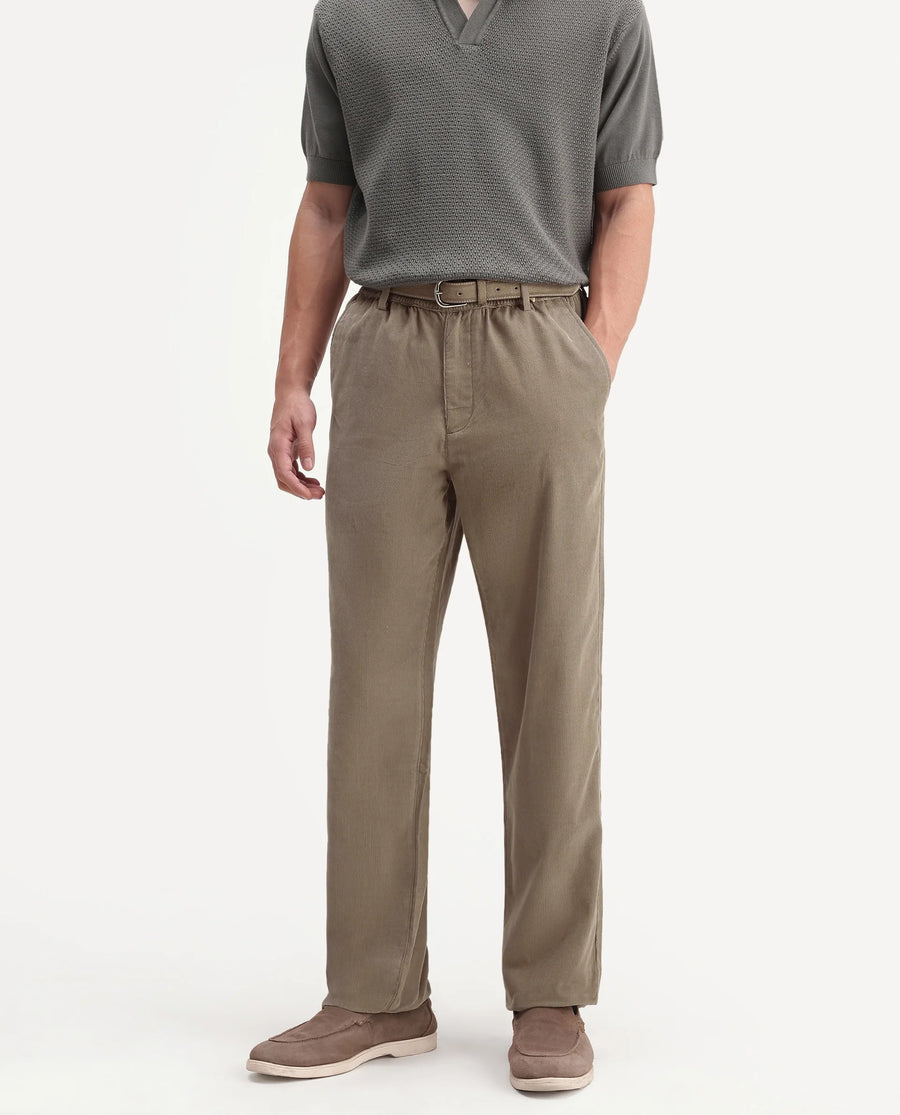 Rare Rabbit Men's Chant-B Dark Beige Cotton Straight Fit Regular Length Trouser