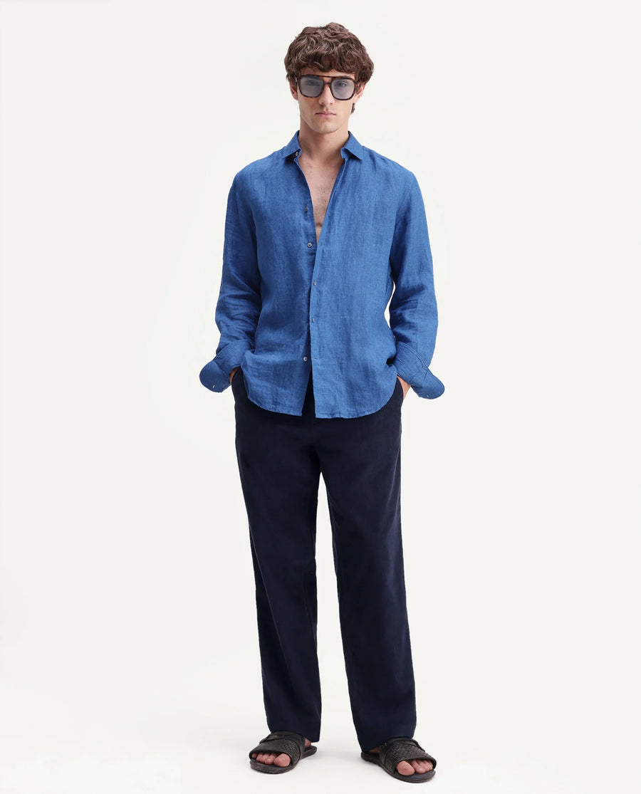 Rare Rabbit Men's Chant-B Dark Blue Cotton Straight Fit Regular Length Trouser