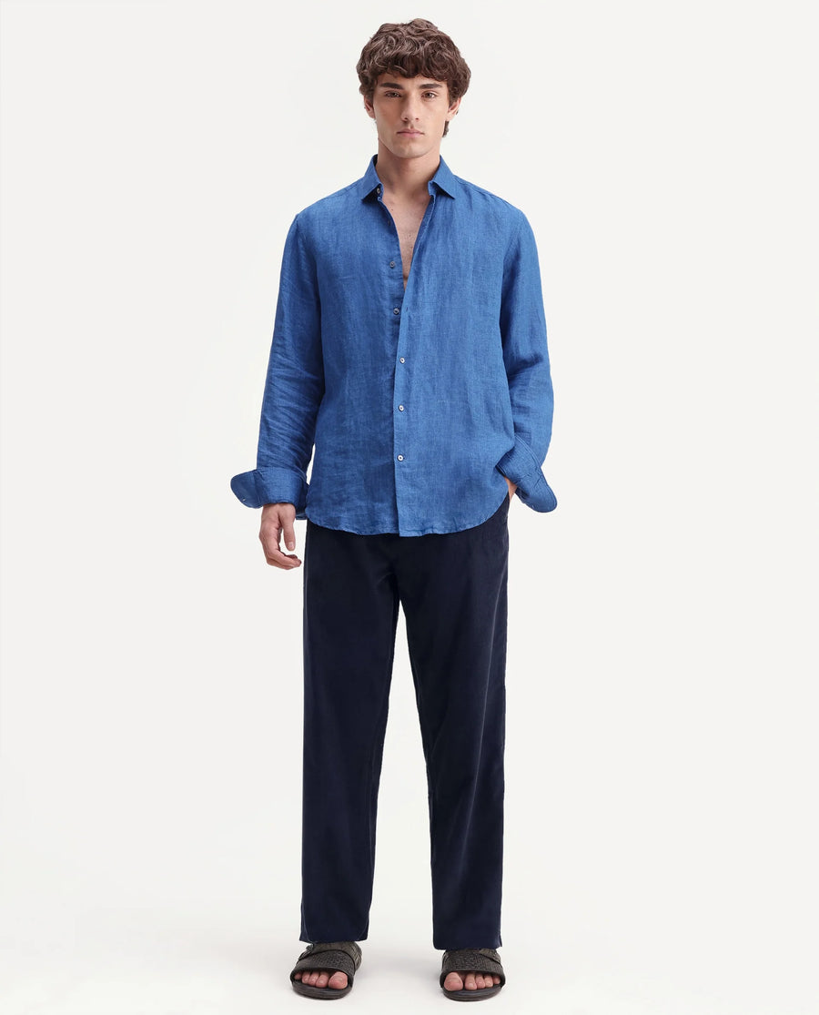 Rare Rabbit Men's Chant-B Dark Blue Cotton Straight Fit Regular Length Trouser