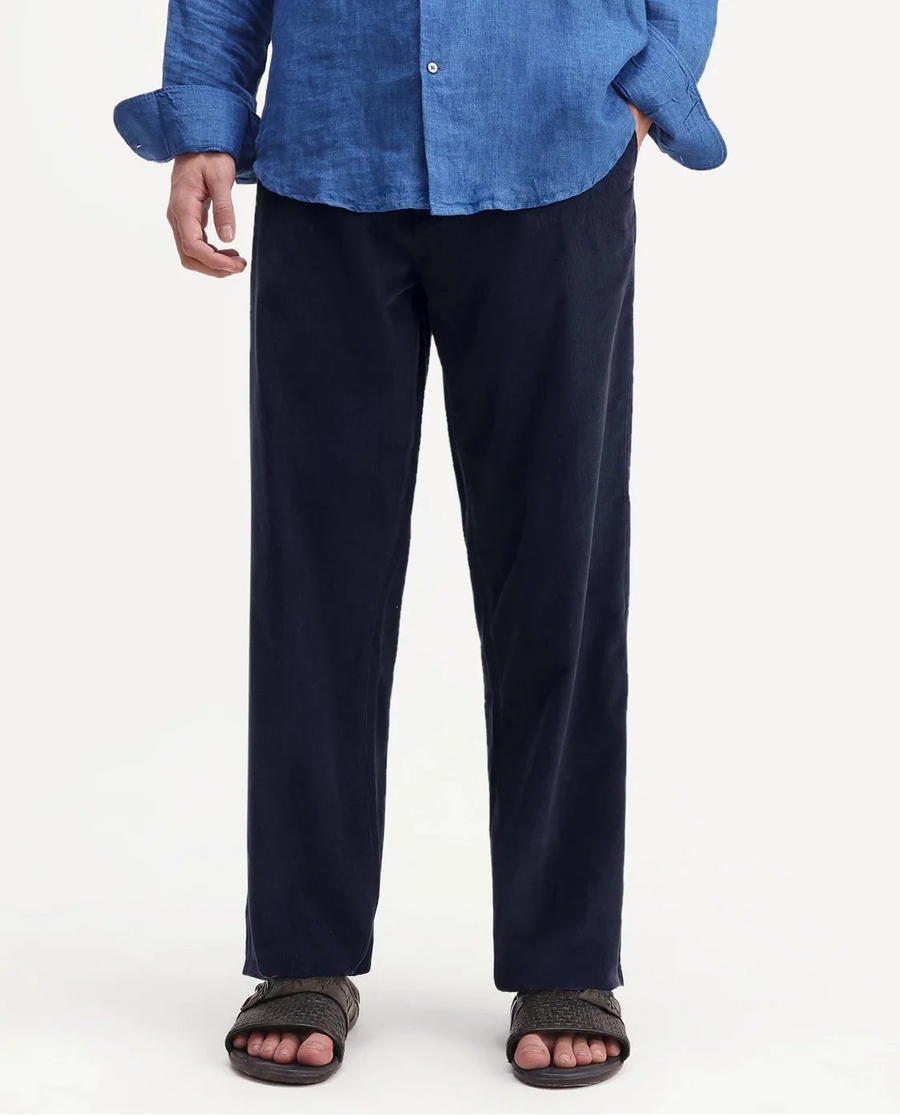Rare Rabbit Men's Chant-B Dark Blue Cotton Straight Fit Regular Length Trouser
