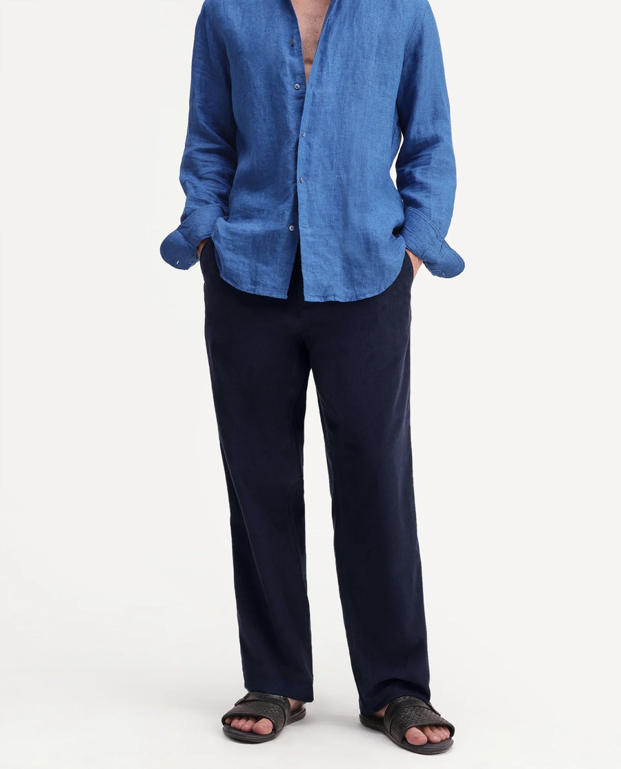 Rare Rabbit Men's Chant-B Dark Blue Cotton Straight Fit Regular Length Trouser