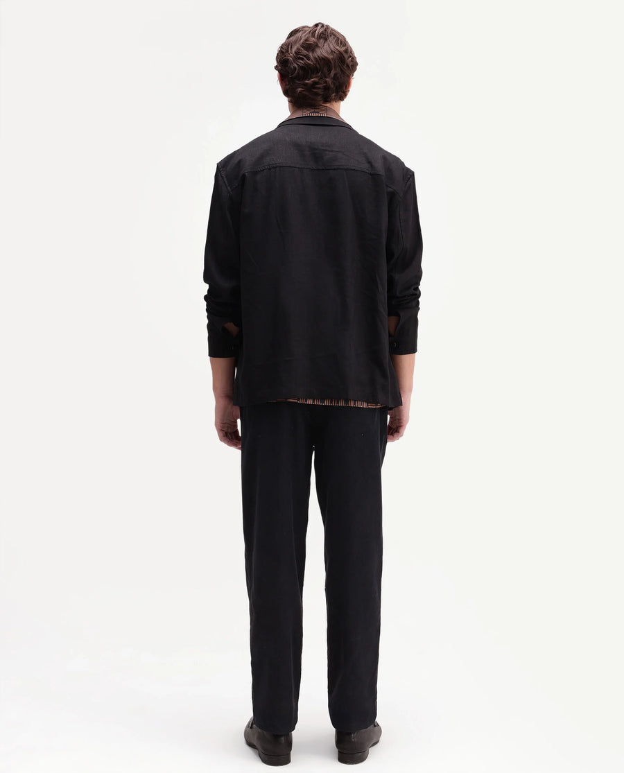 Rare Rabbit Men's Chans Black Cotton Straight Fit Length Plain Trouser