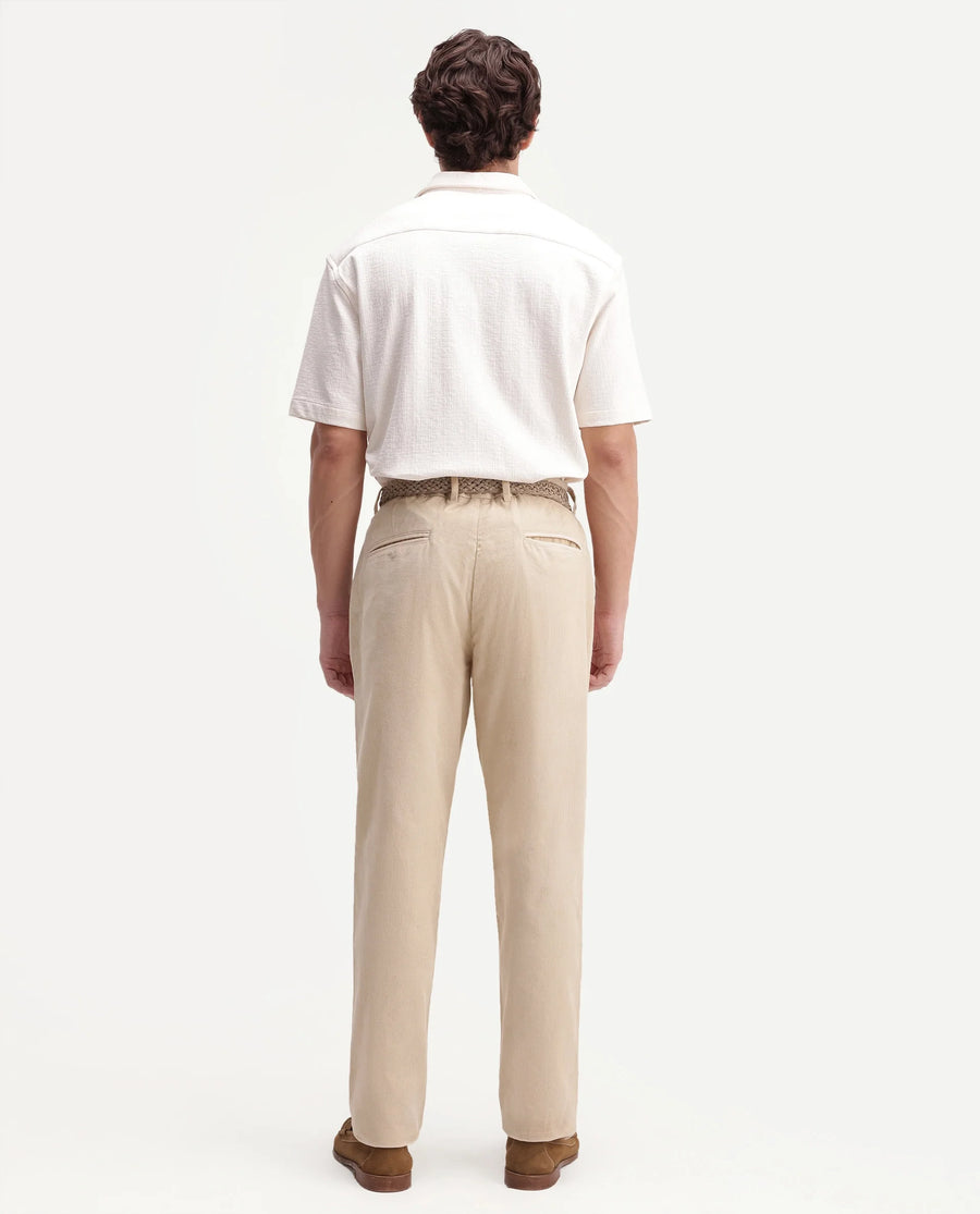 Rare Rabbit Men's Chans Beige Cotton Straight Fit Length Plain Trouser