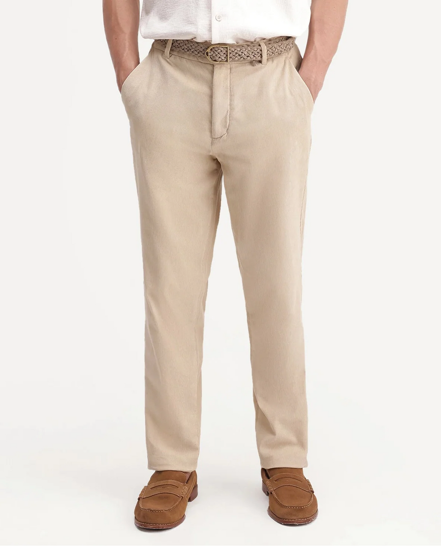 Rare Rabbit Men's Chans Beige Cotton Straight Fit Length Plain Trouser