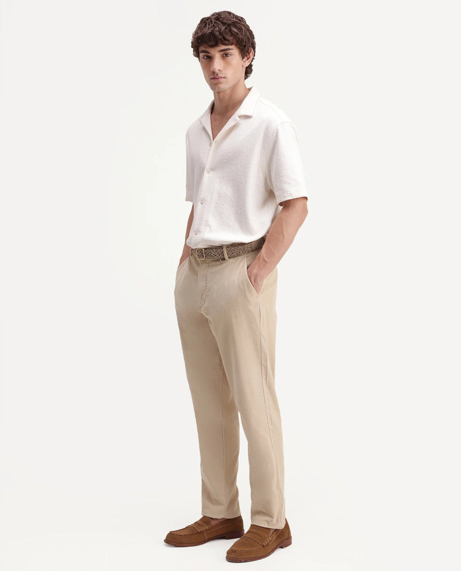 Rare Rabbit Men's Chans Beige Cotton Straight Fit Length Plain Trouser