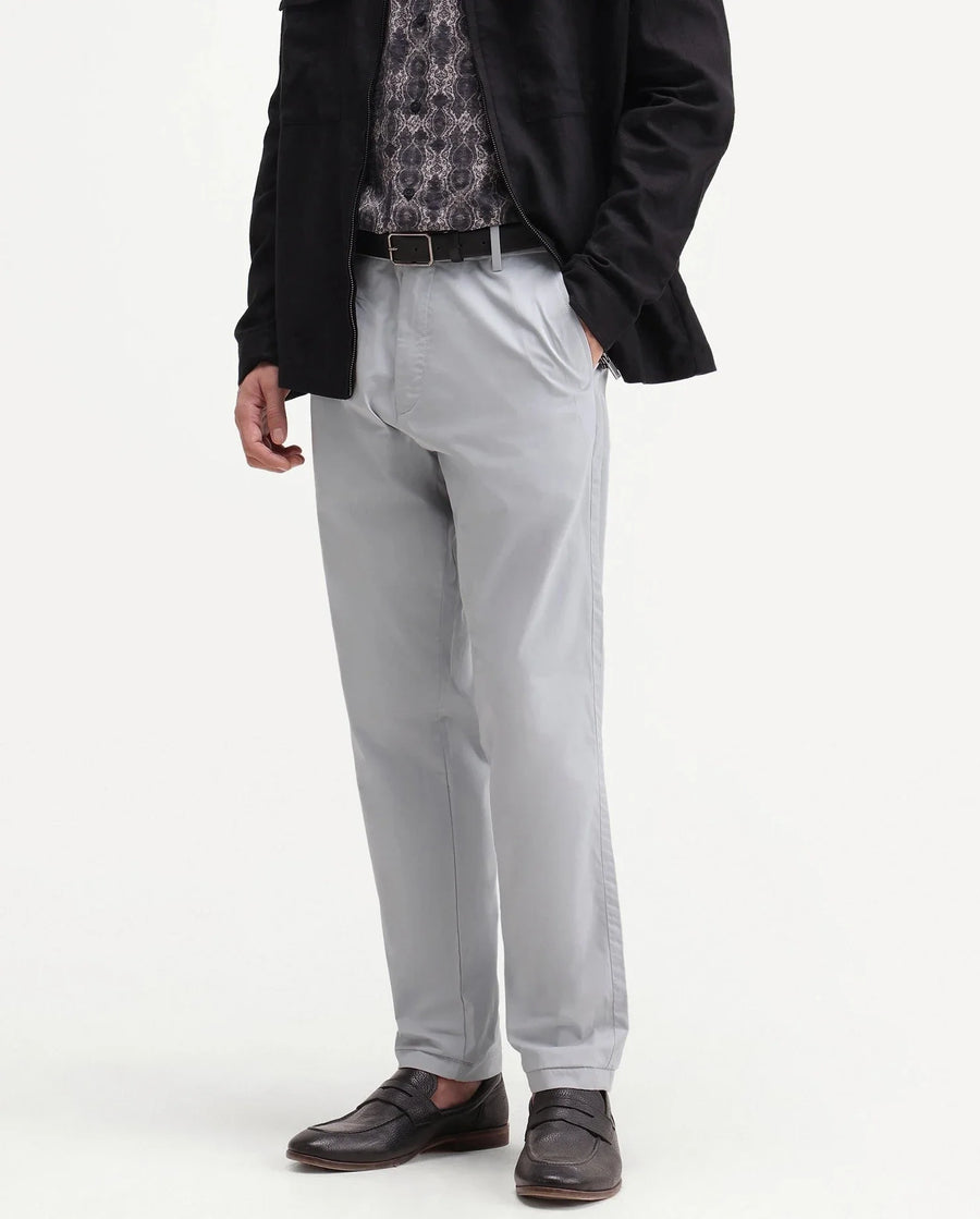 Rare Rabbit Men's Eder-T Light Blue Cotton Fabric Regular Fit Plain Trouser