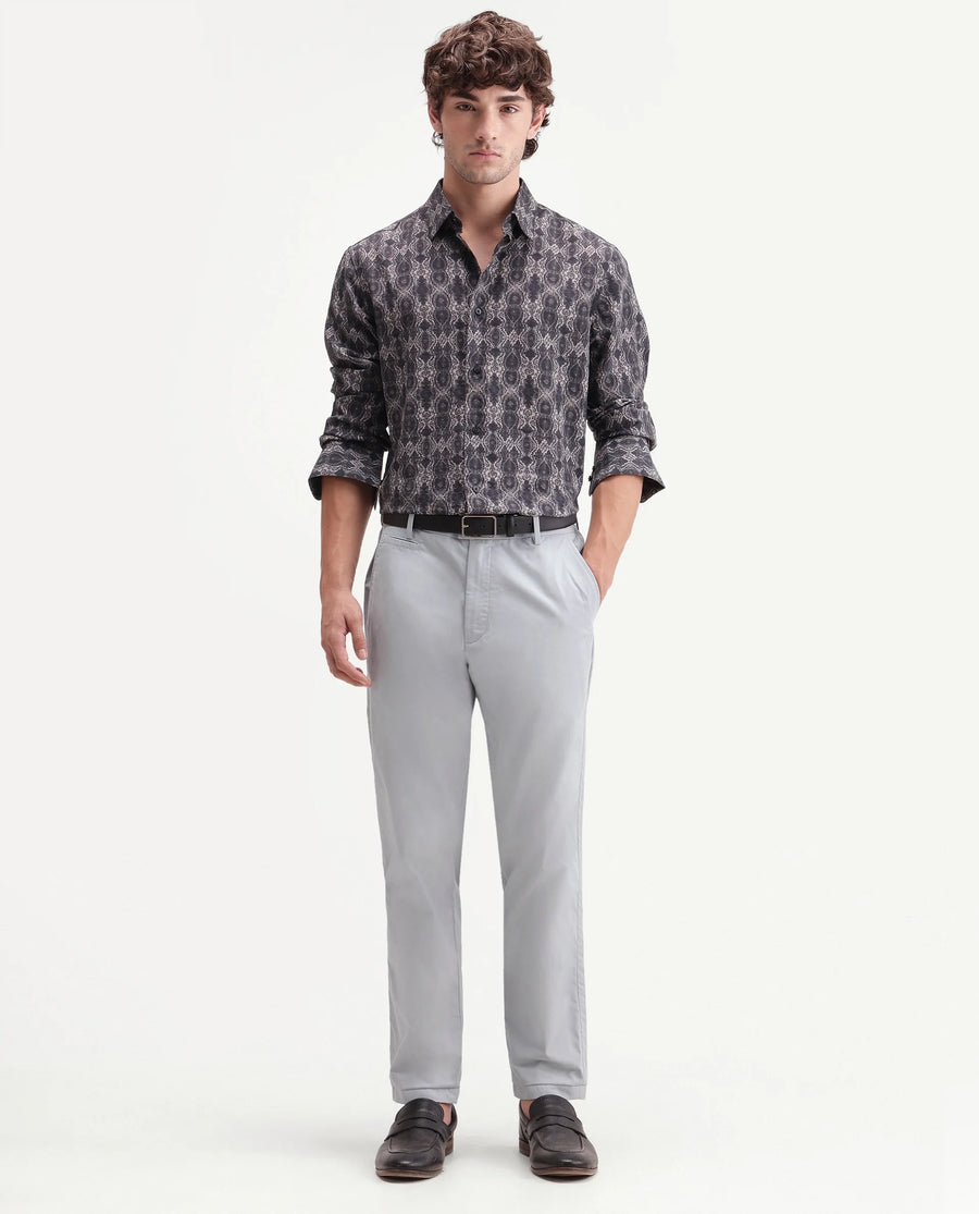 Rare Rabbit Men's Eder-T Light Blue Cotton Fabric Regular Fit Plain Trouser