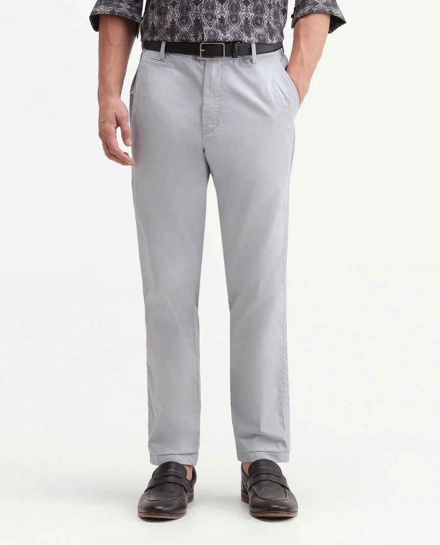 Rare Rabbit Men's Eder-T Light Blue Cotton Fabric Regular Fit Plain Trouser