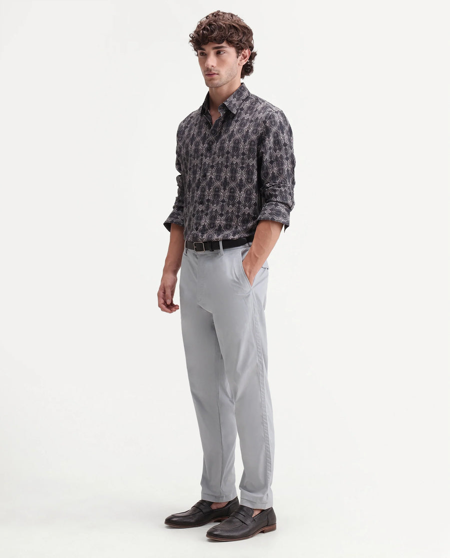 Rare Rabbit Men's Eder-T Light Blue Cotton Fabric Regular Fit Plain Trouser