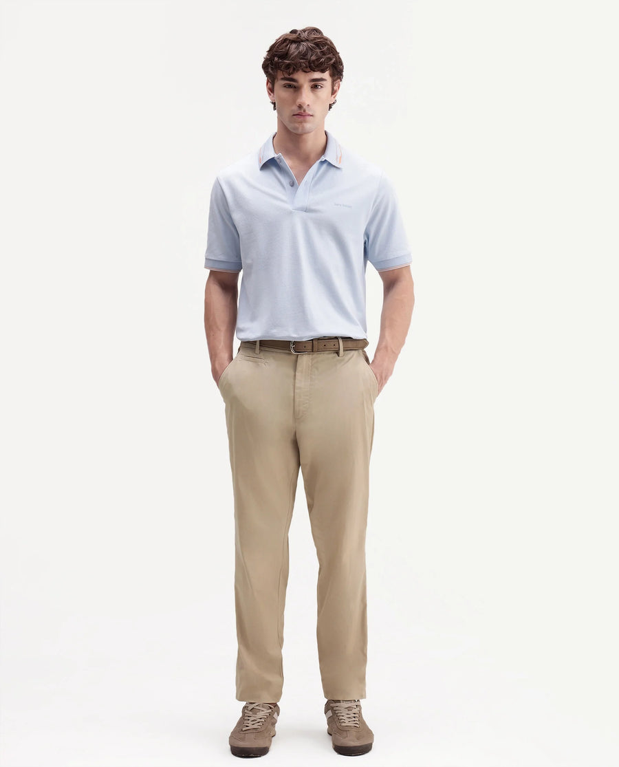 Rare Rabbit Men's Eder-T Beige Cotton Fabric Regular Fit Plain Trouser