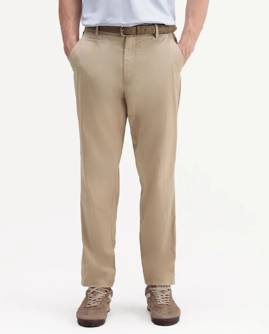 Rare Rabbit Men's Eder-T Beige Cotton Fabric Regular Fit Plain Trouser