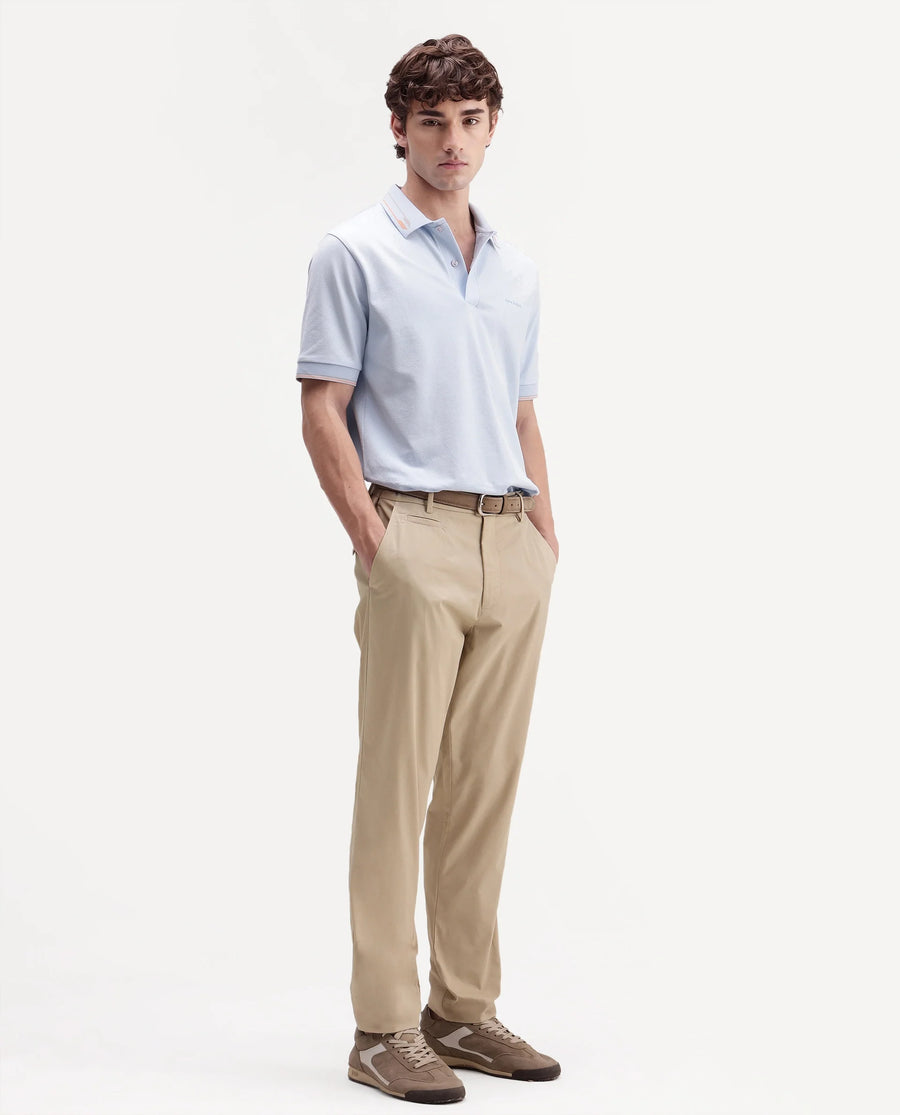 Rare Rabbit Men's Eder-T Beige Cotton Fabric Regular Fit Plain Trouser