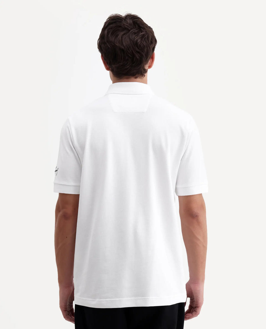 Rare Rabbit Men's Fur White Cotton Fabric Spread Collar Regular Fit Plain Polo