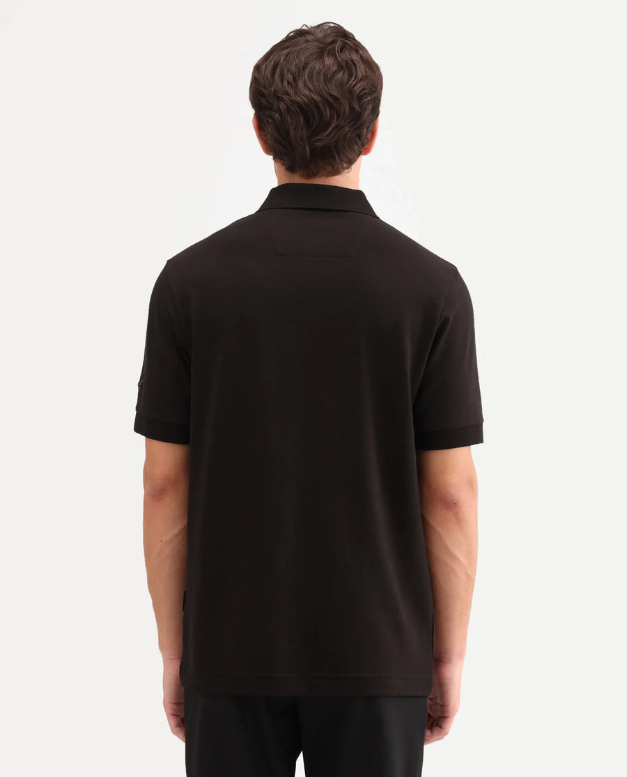 Rare Rabbit Men's Fur Brown Cotton Fabric Spread Collar Regular Fit Embroidered Polo