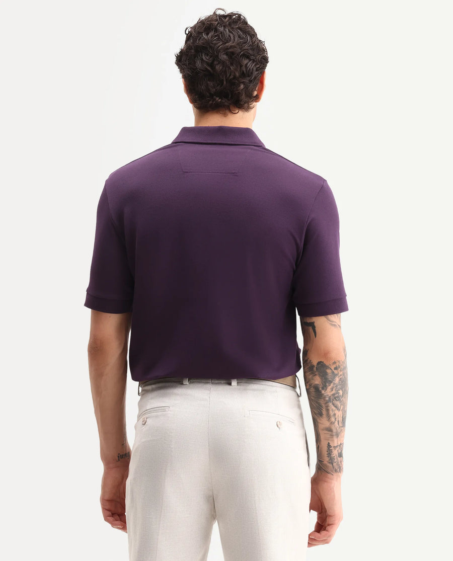Rare Rabbit Men's Fur Dark Purple Cotton Fabric Spread Collar Regular Fit Embroidered Polo