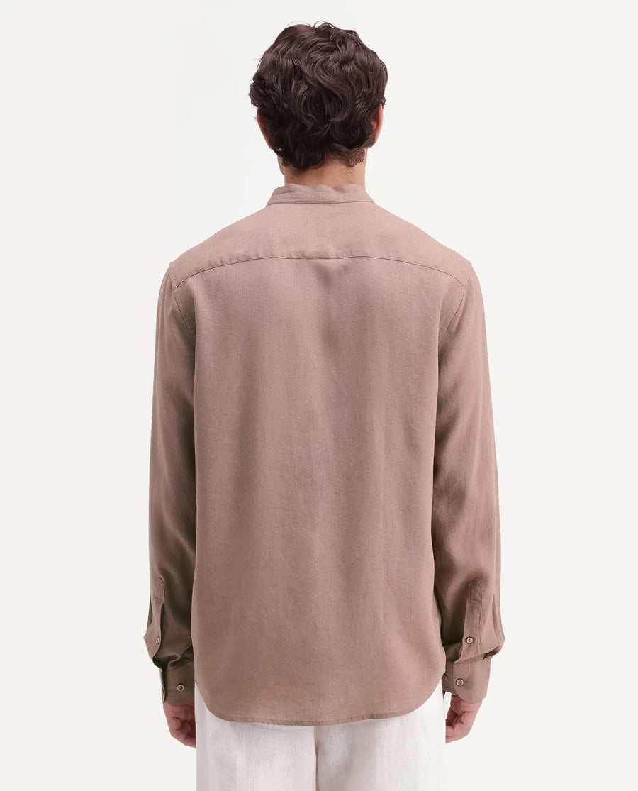 Rare Rabbit Men's Throne-Aw26 Light Brown Linen Blend Mandarin Collar Regular Plain Shirt