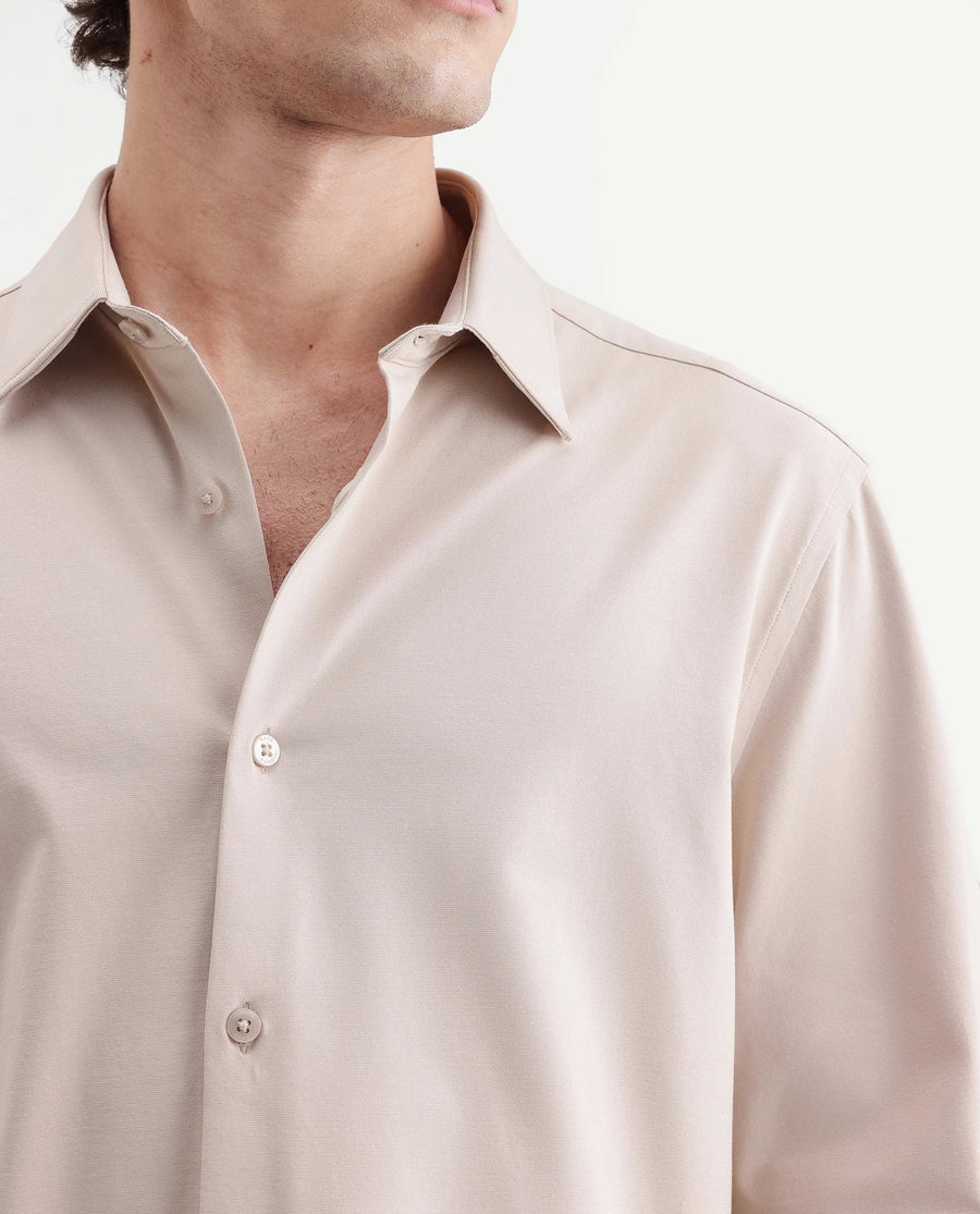 Rare Rabbit Men's Tour-Aw26 Beige Cotton Blend Spread Collar Regular Plain Shirt