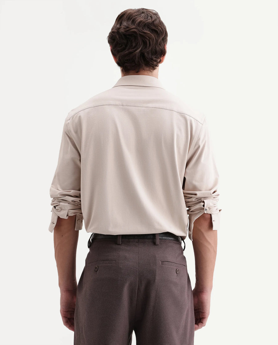 Rare Rabbit Men's Tour-Aw26 Beige Cotton Blend Spread Collar Regular Plain Shirt