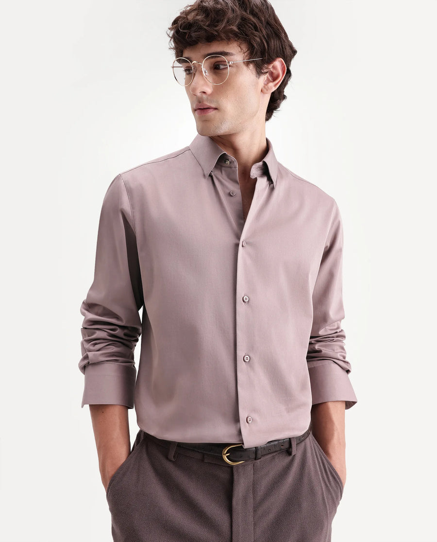 Rare Rabbit Men's Como-Aw26 Dusky Pink Cotton Blend Spread Collar Regular Plain Shirt