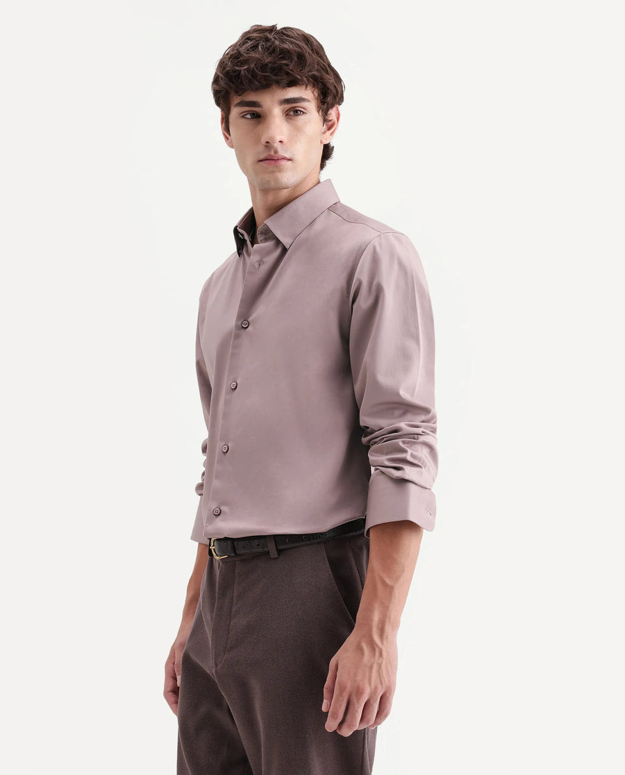 Rare Rabbit Men's Como-Aw26 Dusky Pink Cotton Blend Spread Collar Regular Plain Shirt