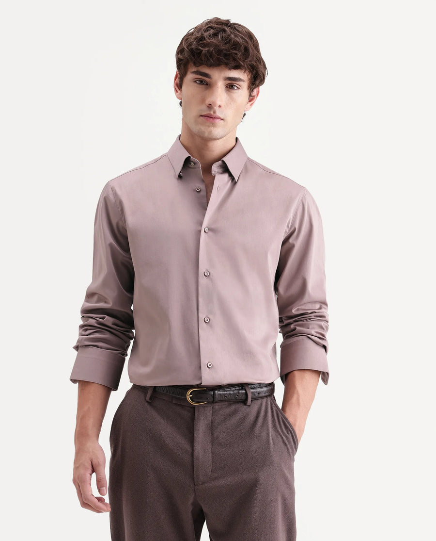 Rare Rabbit Men's Como-Aw26 Dusky Pink Cotton Blend Spread Collar Regular Plain Shirt