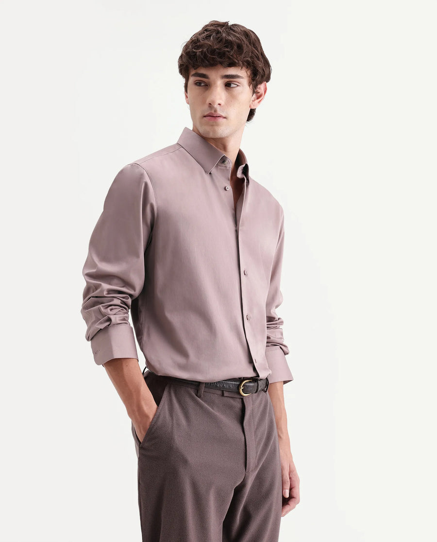 Rare Rabbit Men's Como-Aw26 Dusky Pink Cotton Blend Spread Collar Regular Plain Shirt