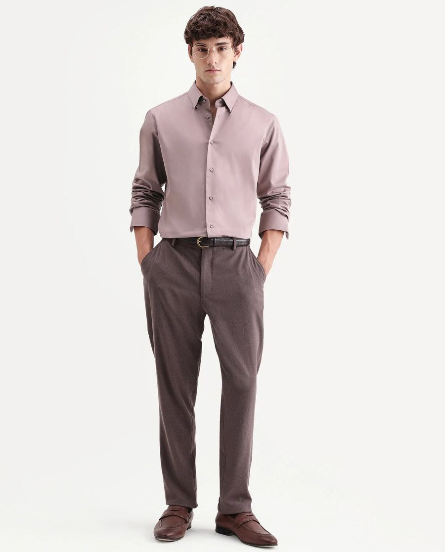Rare Rabbit Men's Como-Aw26 Dusky Pink Cotton Blend Spread Collar Regular Plain Shirt