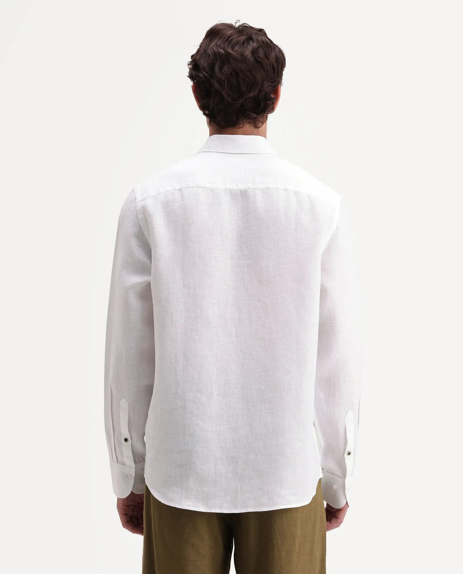 Rare Rabbit Men's Mavi-Aw26 White 100% Linen Spread Collar Regular Plain Shirt