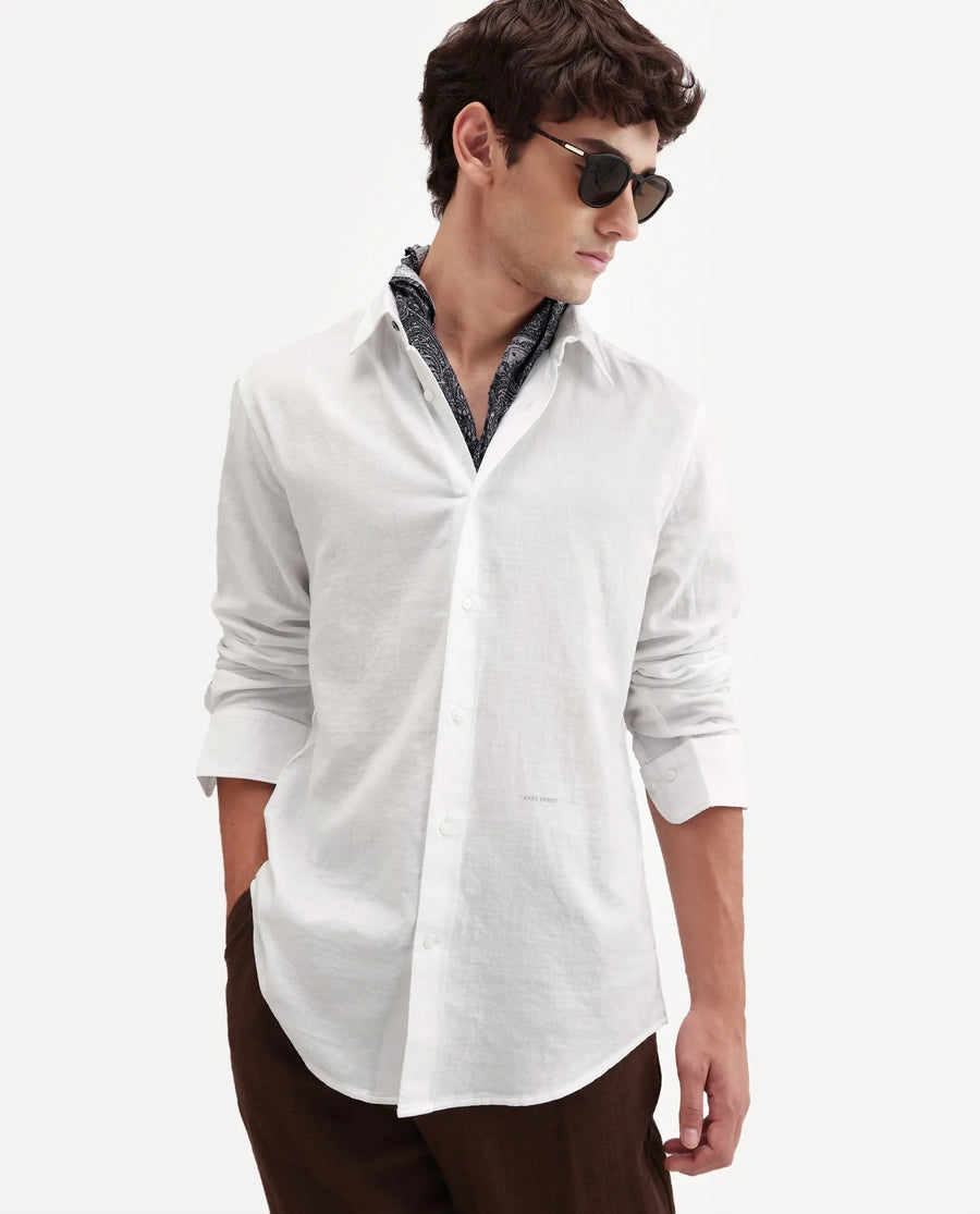 Rare Rabbit Men's Layer-Ls-Aw26 White Cotton Spread Collar Regular Plain Shirt