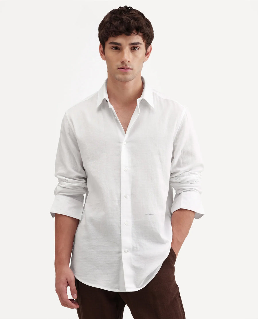 Rare Rabbit Men's Layer-Ls-Aw26 White Cotton Spread Collar Regular Plain Shirt