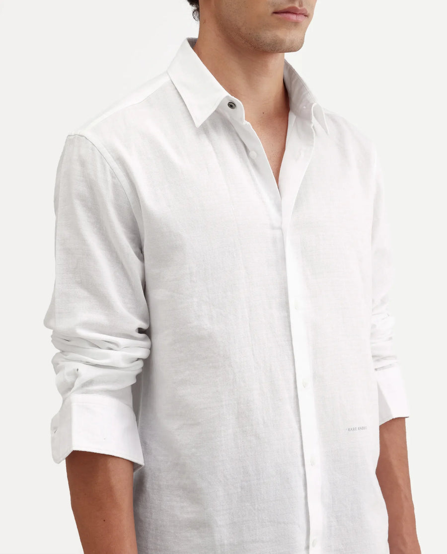Rare Rabbit Men's Layer-Ls-Aw26 White Cotton Spread Collar Regular Plain Shirt