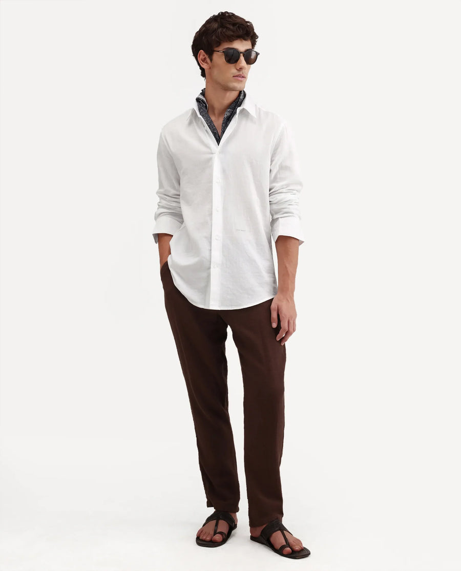 Rare Rabbit Men's Layer-Ls-Aw26 White Cotton Spread Collar Regular Plain Shirt