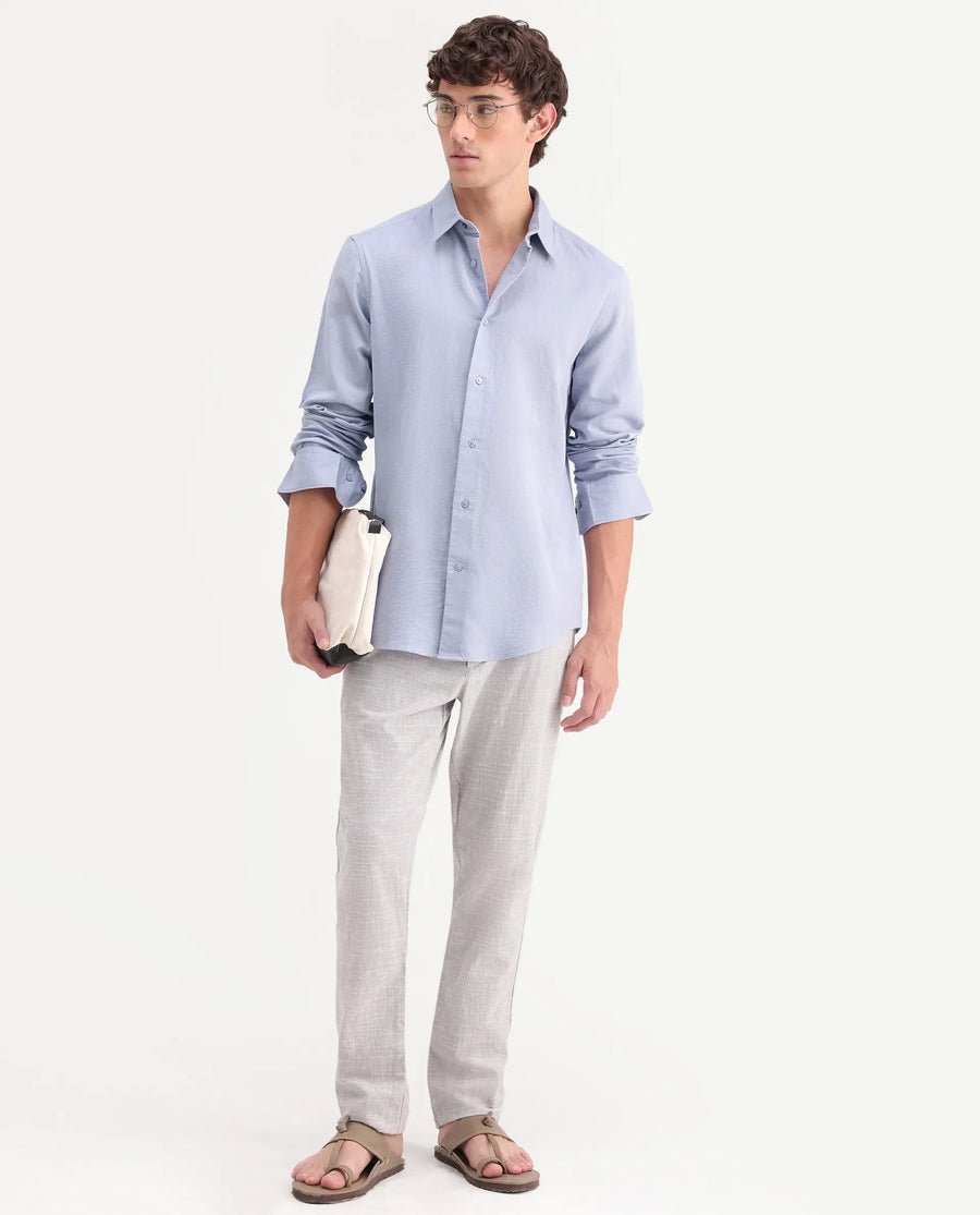 Rare Rabbit Men's Layer-Ls-Aw26 Light Purple Cotton Spread Collar Regular Plain Shirt
