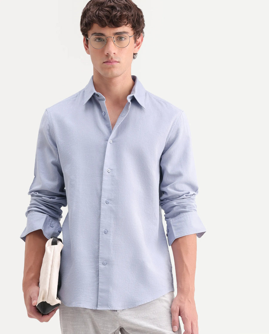 Rare Rabbit Men's Layer-Ls-Aw26 Light Purple Cotton Spread Collar Regular Plain Shirt