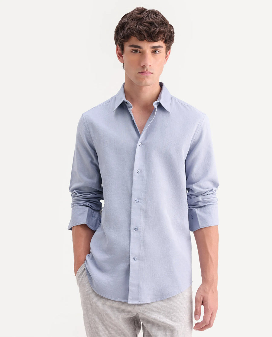 Rare Rabbit Men's Layer-Ls-Aw26 Light Purple Cotton Spread Collar Regular Plain Shirt
