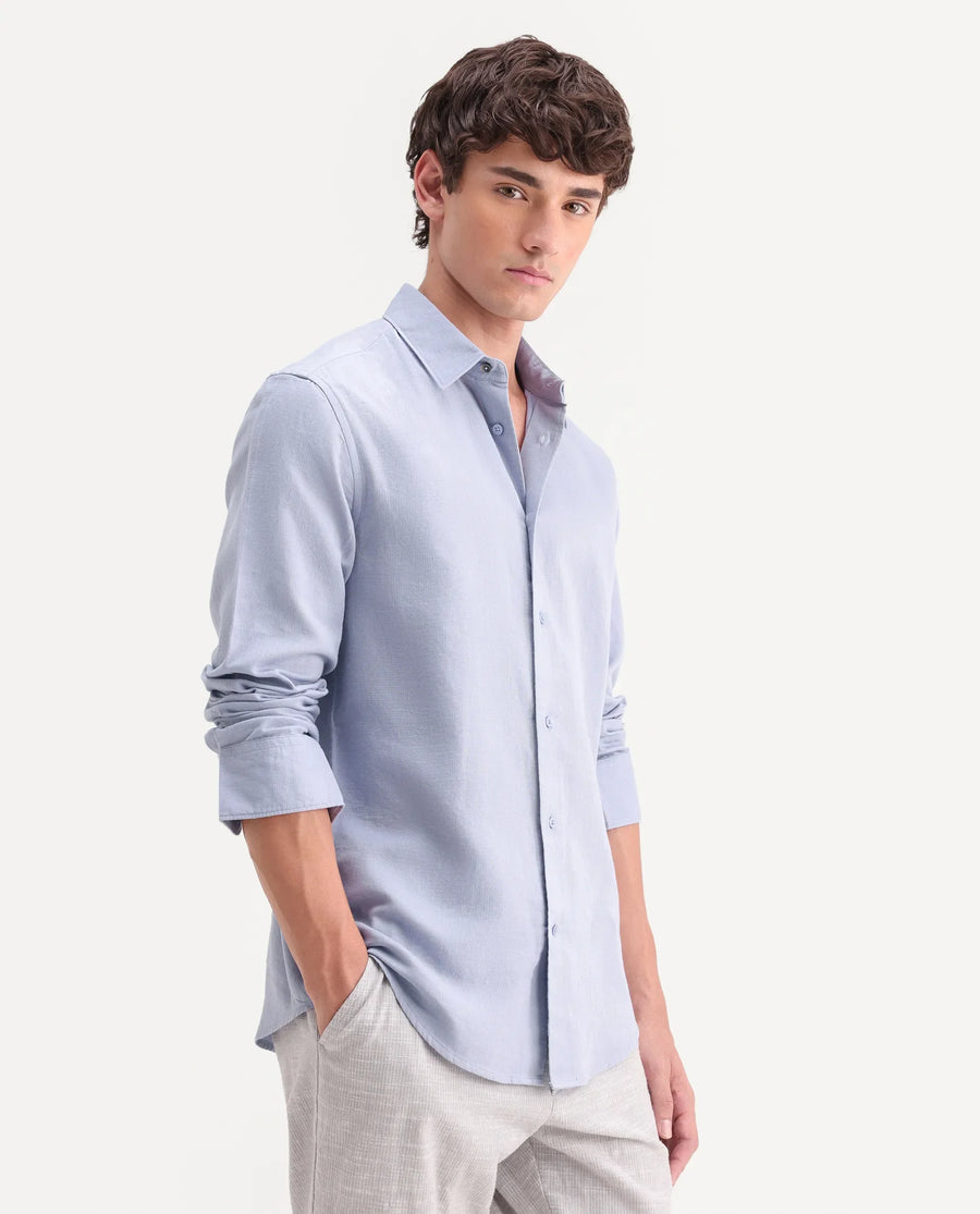 Rare Rabbit Men's Layer-Ls-Aw26 Light Purple Cotton Spread Collar Regular Plain Shirt