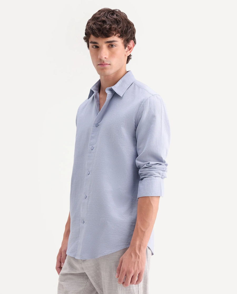 Rare Rabbit Men's Layer-Ls-Aw26 Light Purple Cotton Spread Collar Regular Plain Shirt