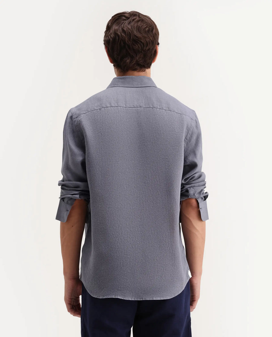 Rare Rabbit Men's Mavi-Aw26 Dusky Grey 100% Linen Spread Collar Regular Plain Shirt