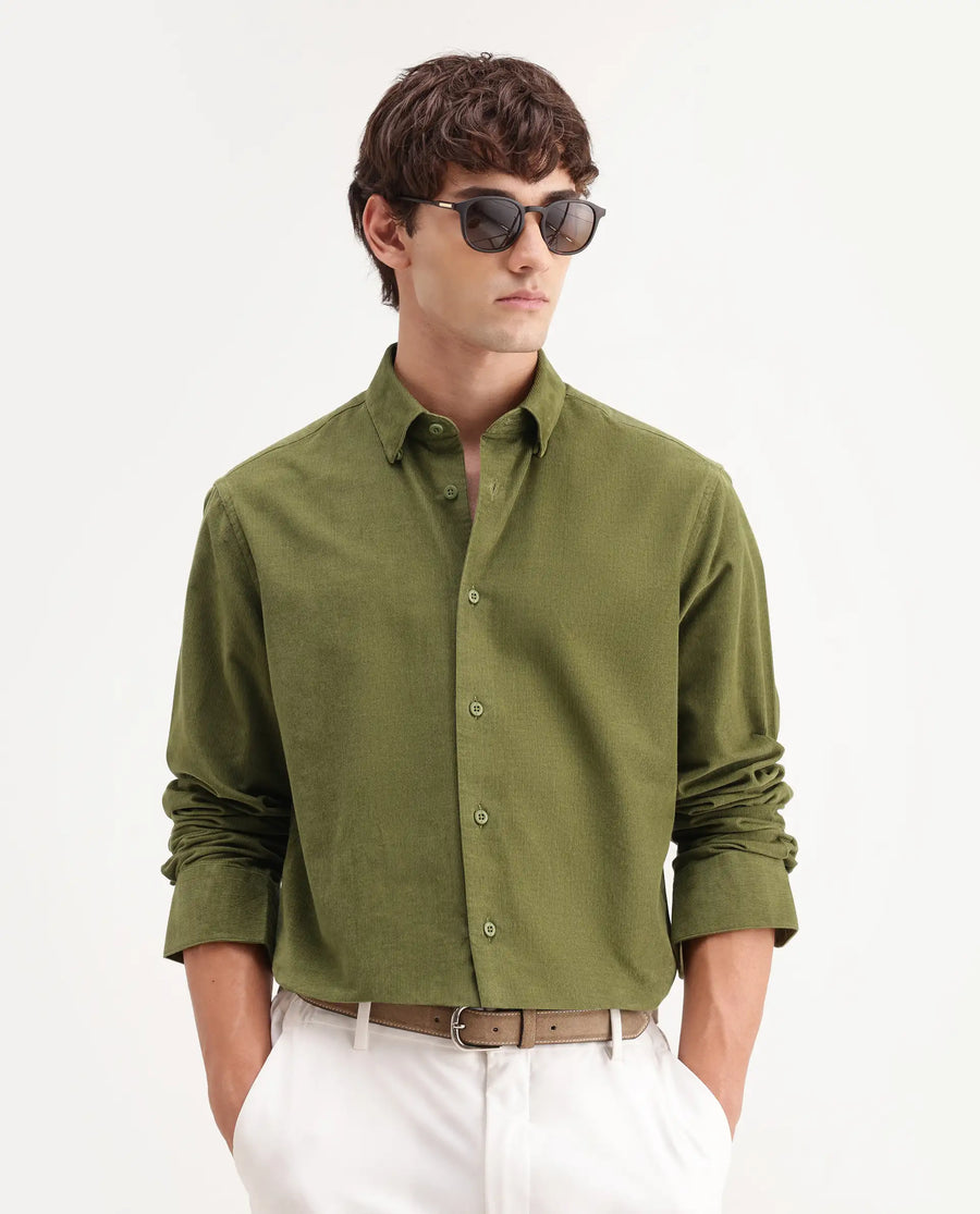 Rare Rabbit Men's Buita-Aw26 Light Green Cotton Spread Collar Regular Fit Plain Shirt