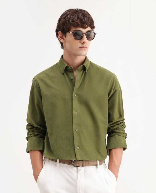 Rare Rabbit Men's Buita-Aw26 Light Green Cotton Spread Collar Regular Fit Plain Shirt