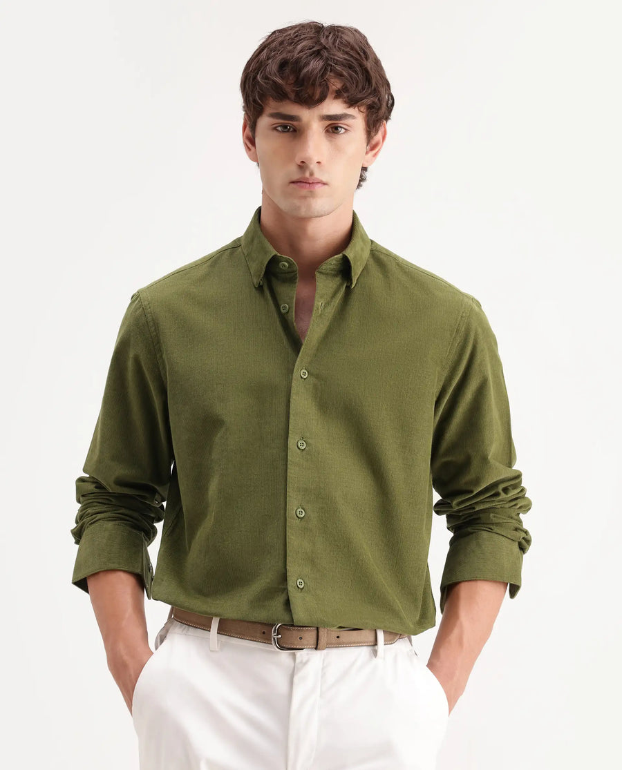 Rare Rabbit Men's Buita-Aw26 Light Green Cotton Spread Collar Regular Fit Plain Shirt