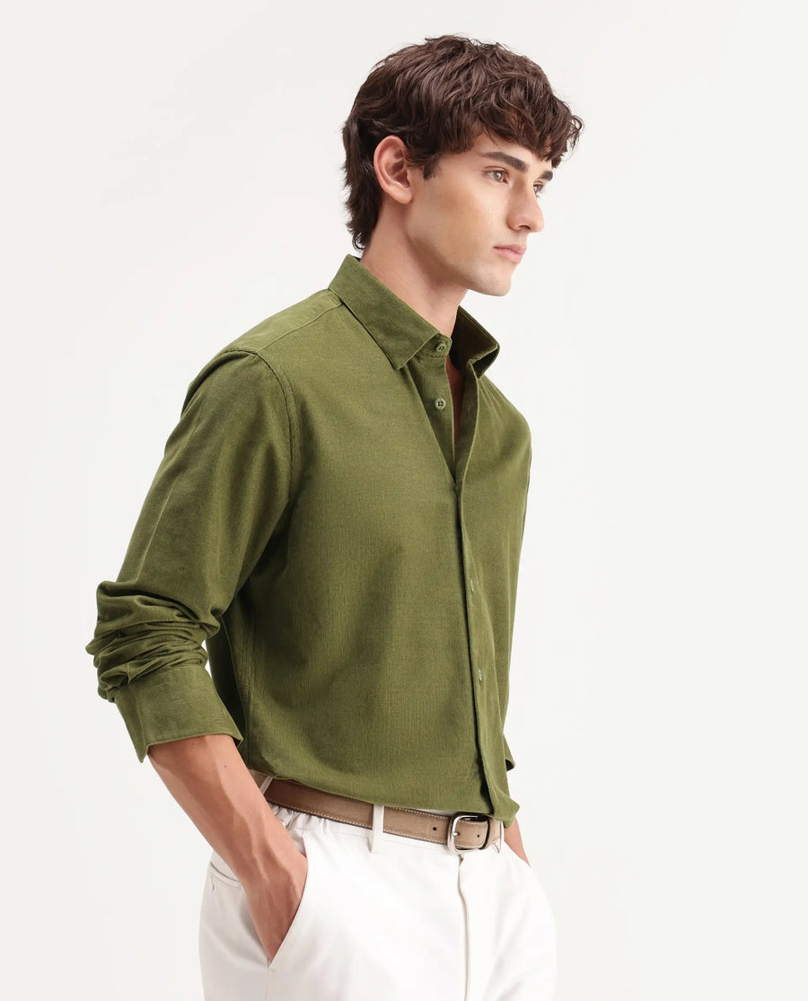 Rare Rabbit Men's Buita-Aw26 Light Green Cotton Spread Collar Regular Fit Plain Shirt